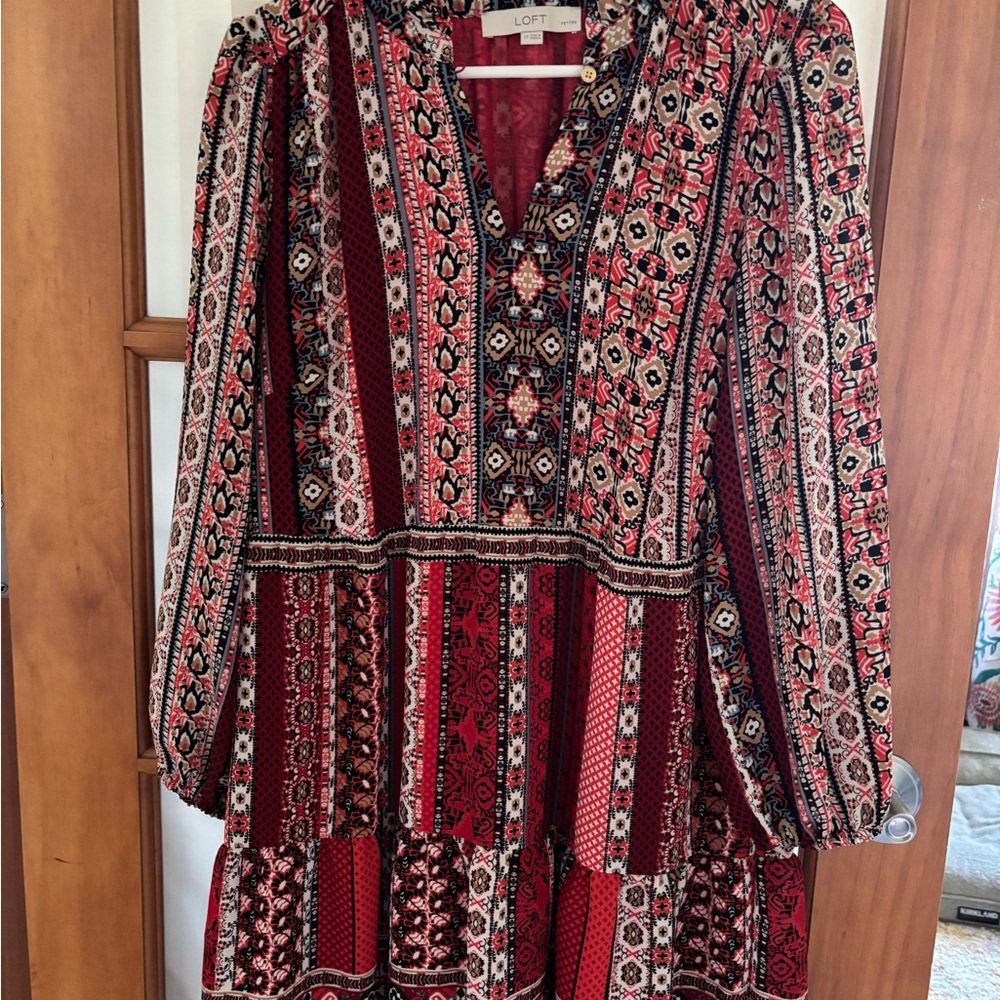 LOFT Women's Multicolor Geometric Long Sleeve Dress